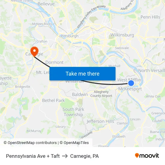 Pennsylvania Ave + Taft to Carnegie, PA map
