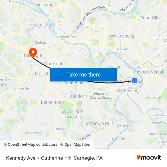Kennedy Ave + Catherine to Carnegie, PA map