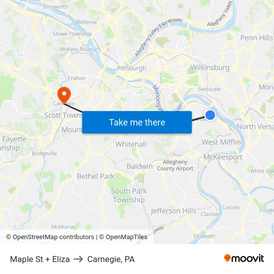 Maple St + Eliza to Carnegie, PA map