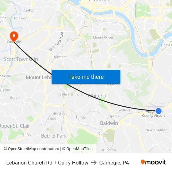 Lebanon Church Rd + Curry Hollow to Carnegie, PA map