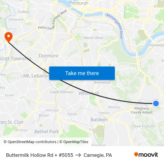 Buttermilk Hollow Rd + #5055 to Carnegie, PA map