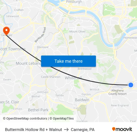 Buttermilk Hollow Rd + Walnut to Carnegie, PA map