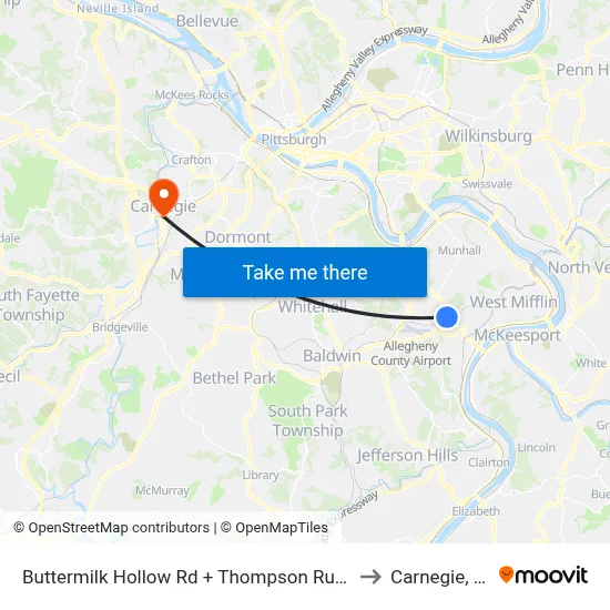 Buttermilk Hollow Rd + Thompson Run FS to Carnegie, PA map