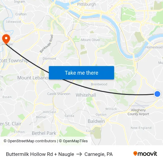 Buttermilk Hollow Rd + Naugle to Carnegie, PA map