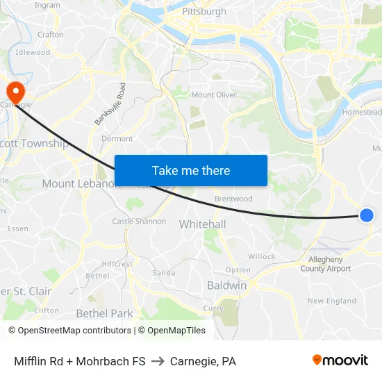 Mifflin Rd + Mohrbach FS to Carnegie, PA map
