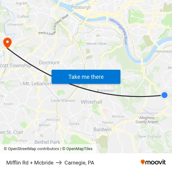 Mifflin Rd + Mcbride to Carnegie, PA map