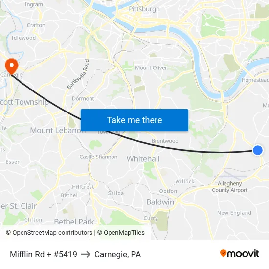 Mifflin Rd + #5419 to Carnegie, PA map