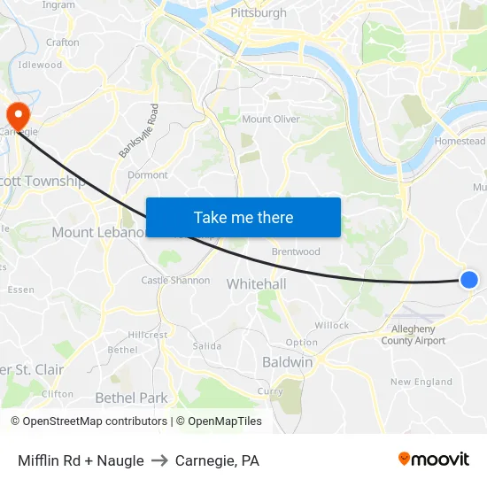 Mifflin Rd + Naugle to Carnegie, PA map