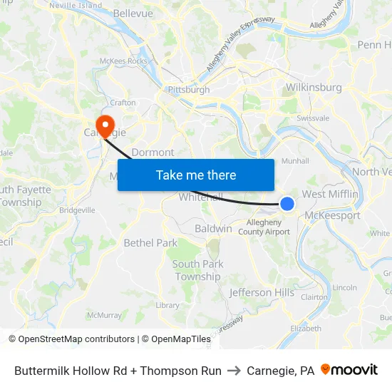 Buttermilk Hollow Rd + Thompson Run to Carnegie, PA map