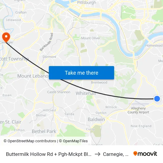 Buttermilk Hollow Rd + Pgh-Mckpt Blvd to Carnegie, PA map