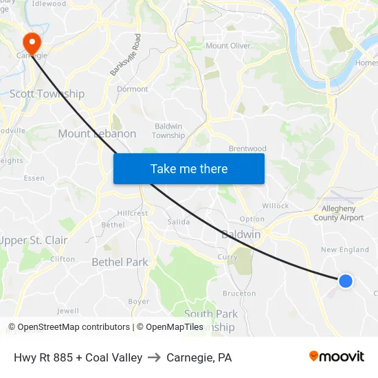 Hwy Rt 885 + Coal Valley to Carnegie, PA map