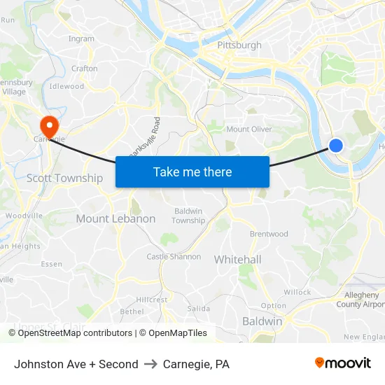 Johnston Ave + Second to Carnegie, PA map