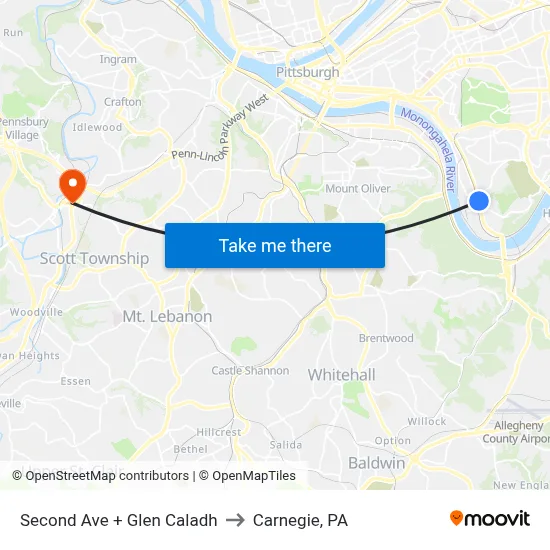 Second Ave + Glen Caladh to Carnegie, PA map