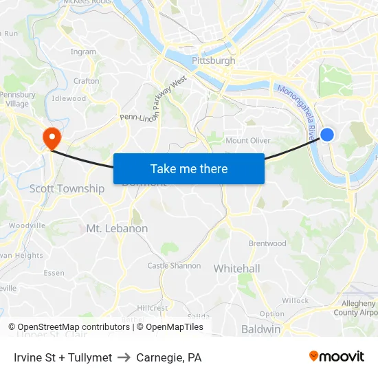 Irvine St + Tullymet to Carnegie, PA map