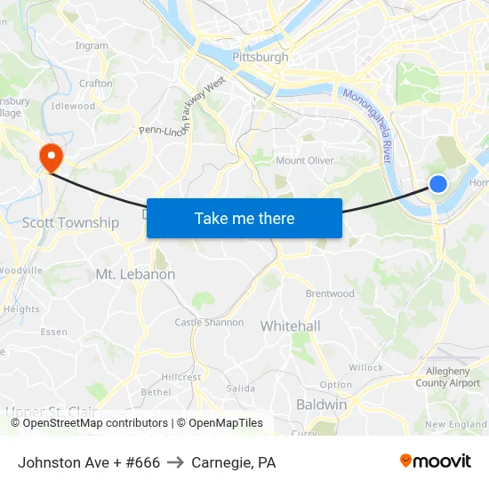 Johnston Ave + #666 to Carnegie, PA map