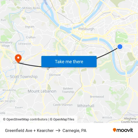 Greenfield Ave + Kearcher to Carnegie, PA map