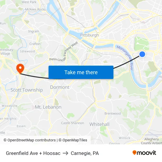 Greenfield Ave + Hoosac to Carnegie, PA map
