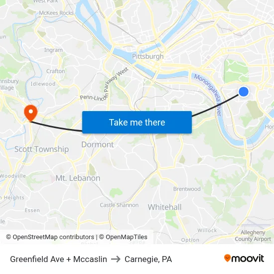 Greenfield Ave + Mccaslin to Carnegie, PA map