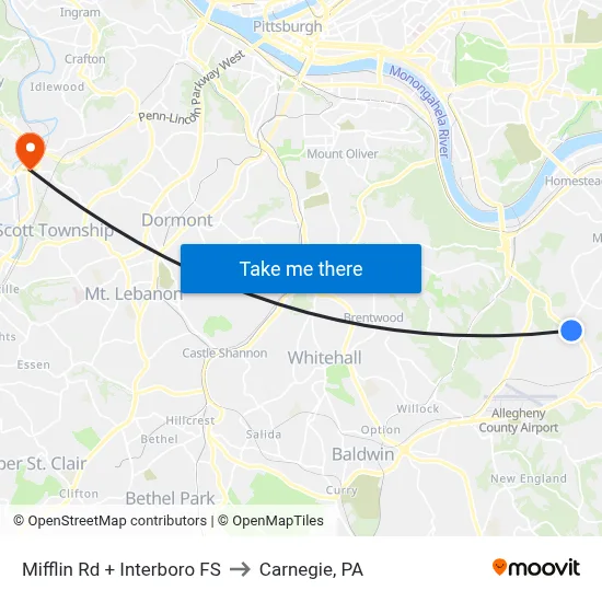 Mifflin Rd + Interboro FS to Carnegie, PA map