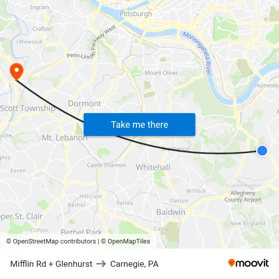 Mifflin Rd + Glenhurst to Carnegie, PA map