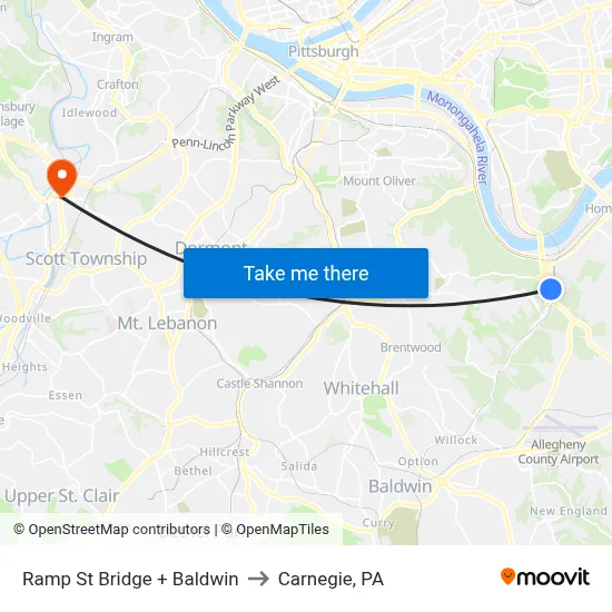 Ramp St Bridge + Baldwin to Carnegie, PA map