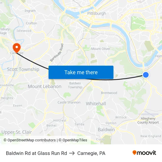 Baldwin Rd at Glass Run Rd to Carnegie, PA map
