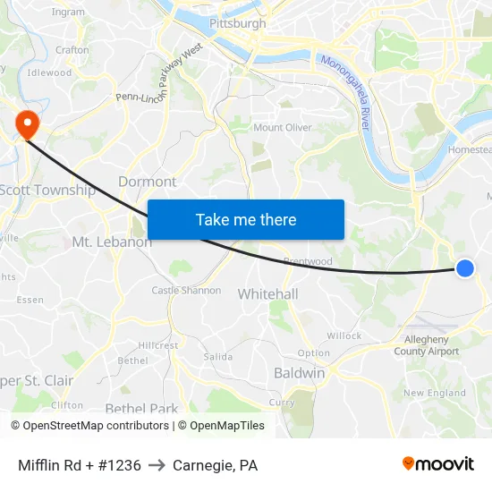 Mifflin Rd + #1236 to Carnegie, PA map