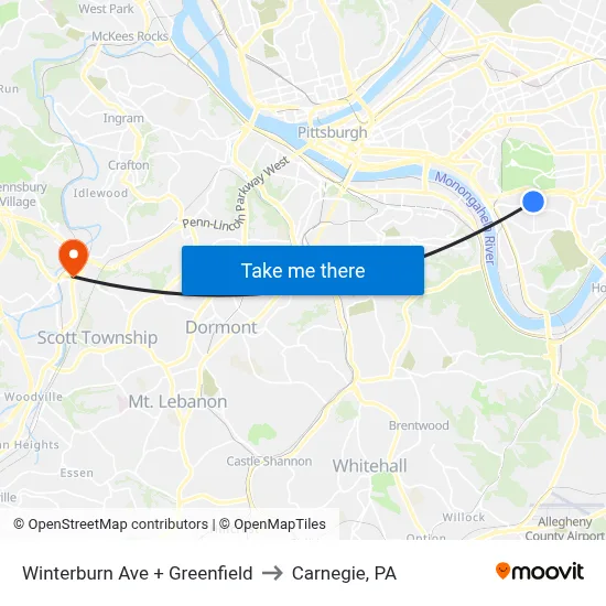 Winterburn Ave + Greenfield to Carnegie, PA map