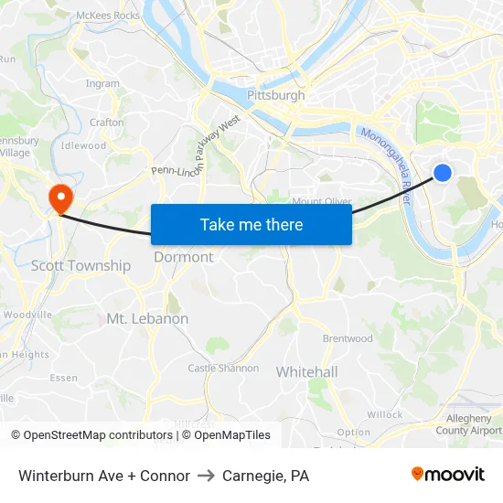 Winterburn Ave + Connor to Carnegie, PA map