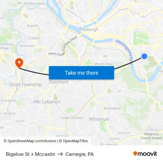 Bigelow St + Mccaslin to Carnegie, PA map