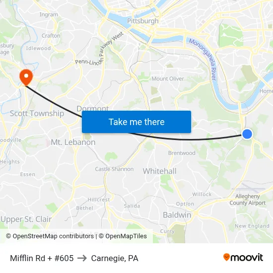 Mifflin Rd + #605 to Carnegie, PA map
