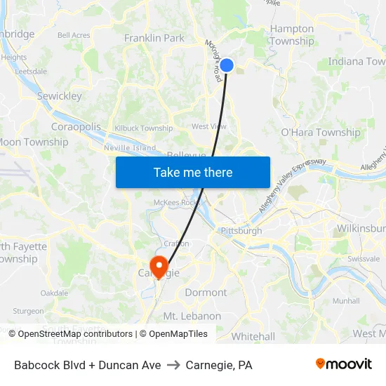 Babcock Blvd + Duncan Ave to Carnegie, PA map