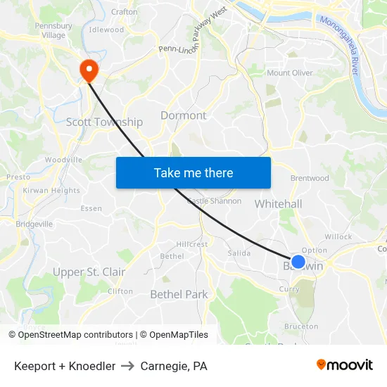 Keeport + Knoedler to Carnegie, PA map