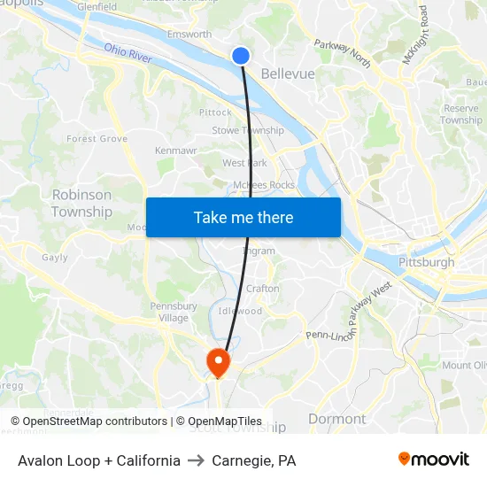 Avalon Loop + California to Carnegie, PA map