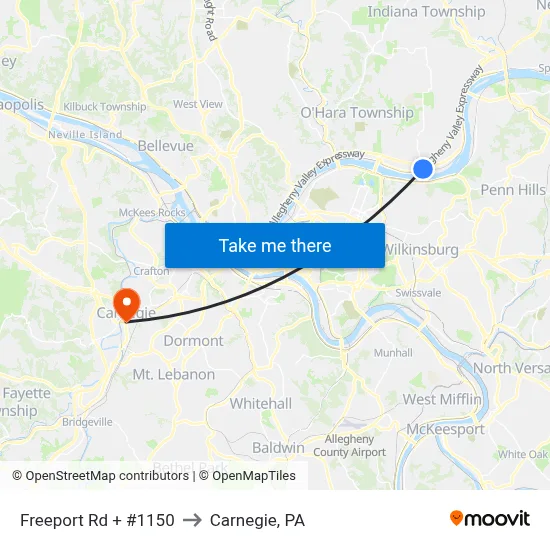 Freeport Rd + #1150 to Carnegie, PA map