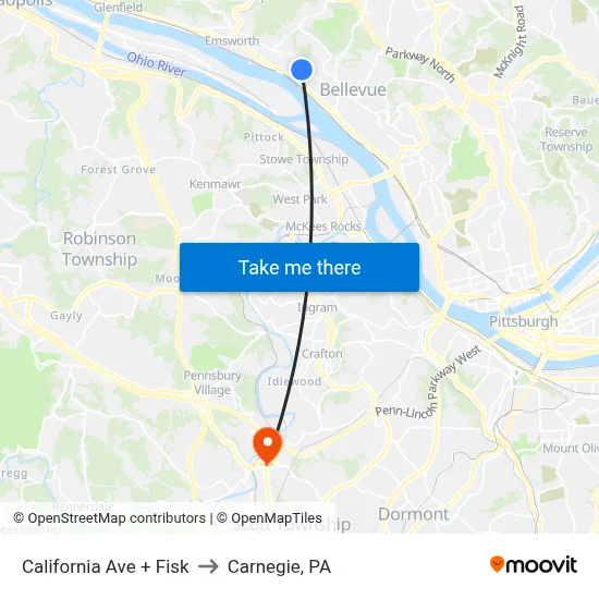 California Ave + Fisk to Carnegie, PA map