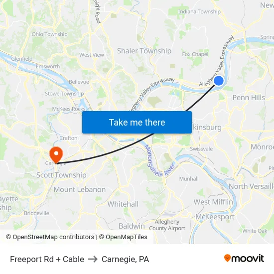Freeport Rd + Cable to Carnegie, PA map