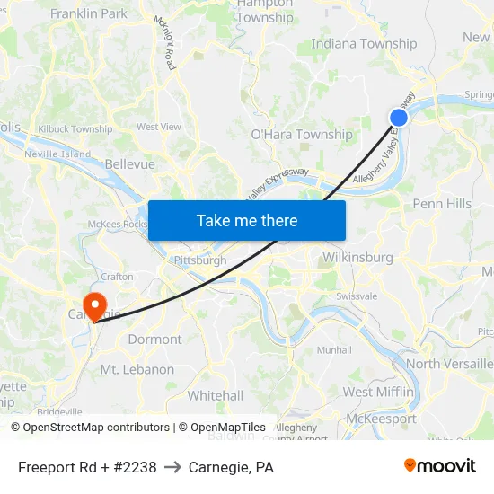 Freeport Rd + #2238 to Carnegie, PA map