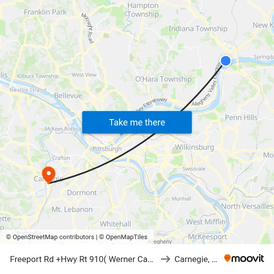 Freeport Rd +Hwy Rt 910( Werner Camp) to Carnegie, PA map