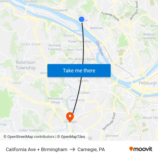 California Ave + Birmingham to Carnegie, PA map