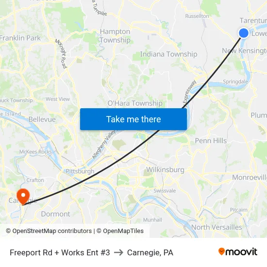 Freeport Rd + Works Ent #3 to Carnegie, PA map