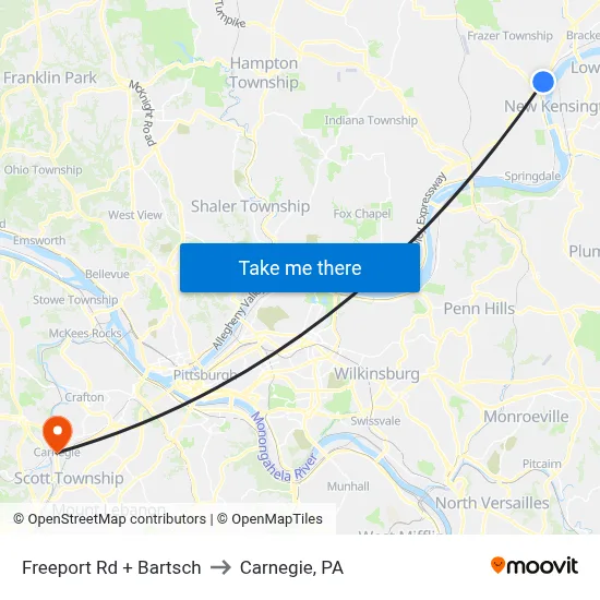 Freeport Rd + Bartsch to Carnegie, PA map