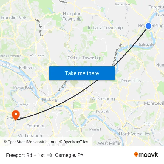 Freeport Rd + 1st to Carnegie, PA map