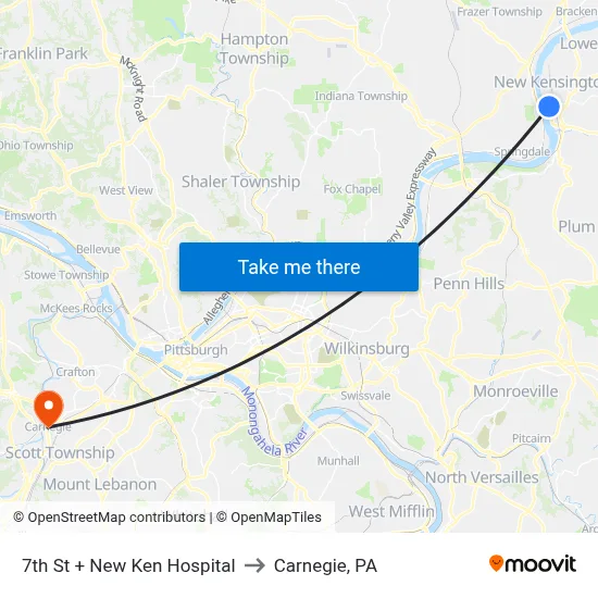 7th St + New Ken Hospital to Carnegie, PA map