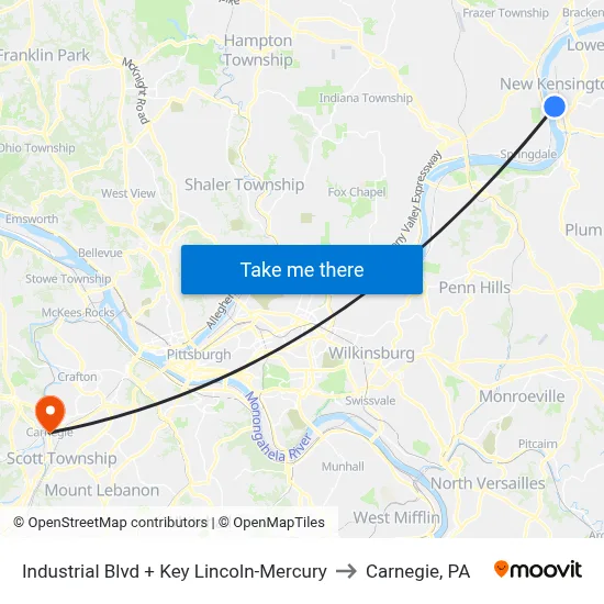 Industrial Blvd + Key Lincoln-Mercury to Carnegie, PA map