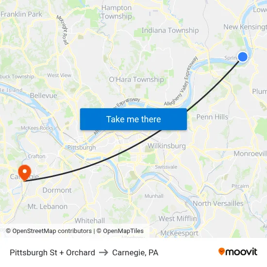 Pittsburgh St + Orchard to Carnegie, PA map