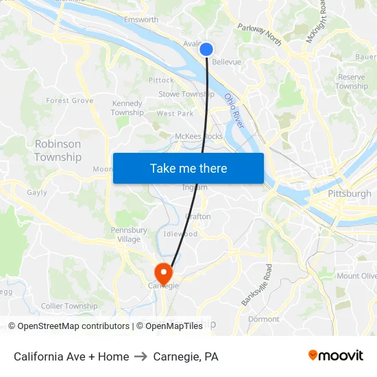California Ave + Home to Carnegie, PA map