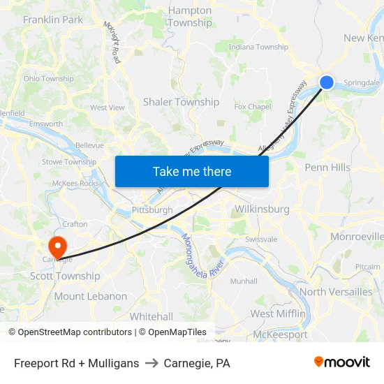 Freeport Rd + Mulligans to Carnegie, PA map