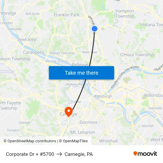 Corporate Dr + #5700 to Carnegie, PA map