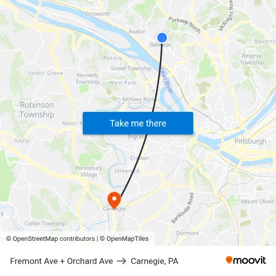 Fremont Ave + Orchard Ave to Carnegie, PA map
